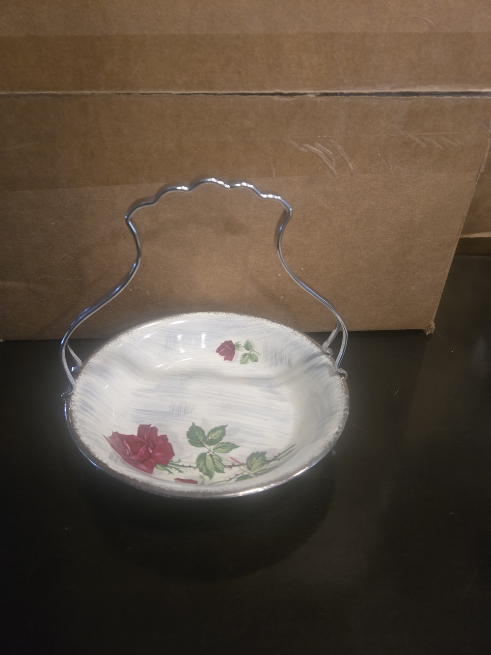 Mid-Century Barker Bros Royal Tudor Ware Shadow Rose Dish w/ Chrome Handle